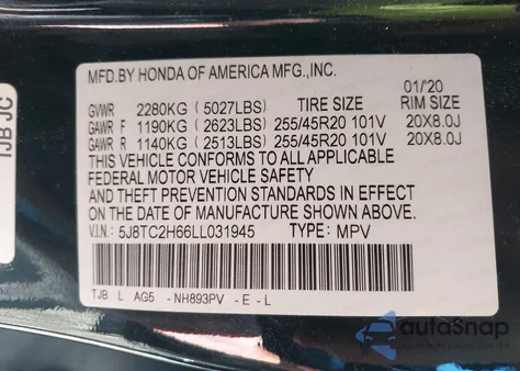 2020 Acura Rdx A-Spec Package из США, поврежденный, VIN 5J8TC2H66LL031945